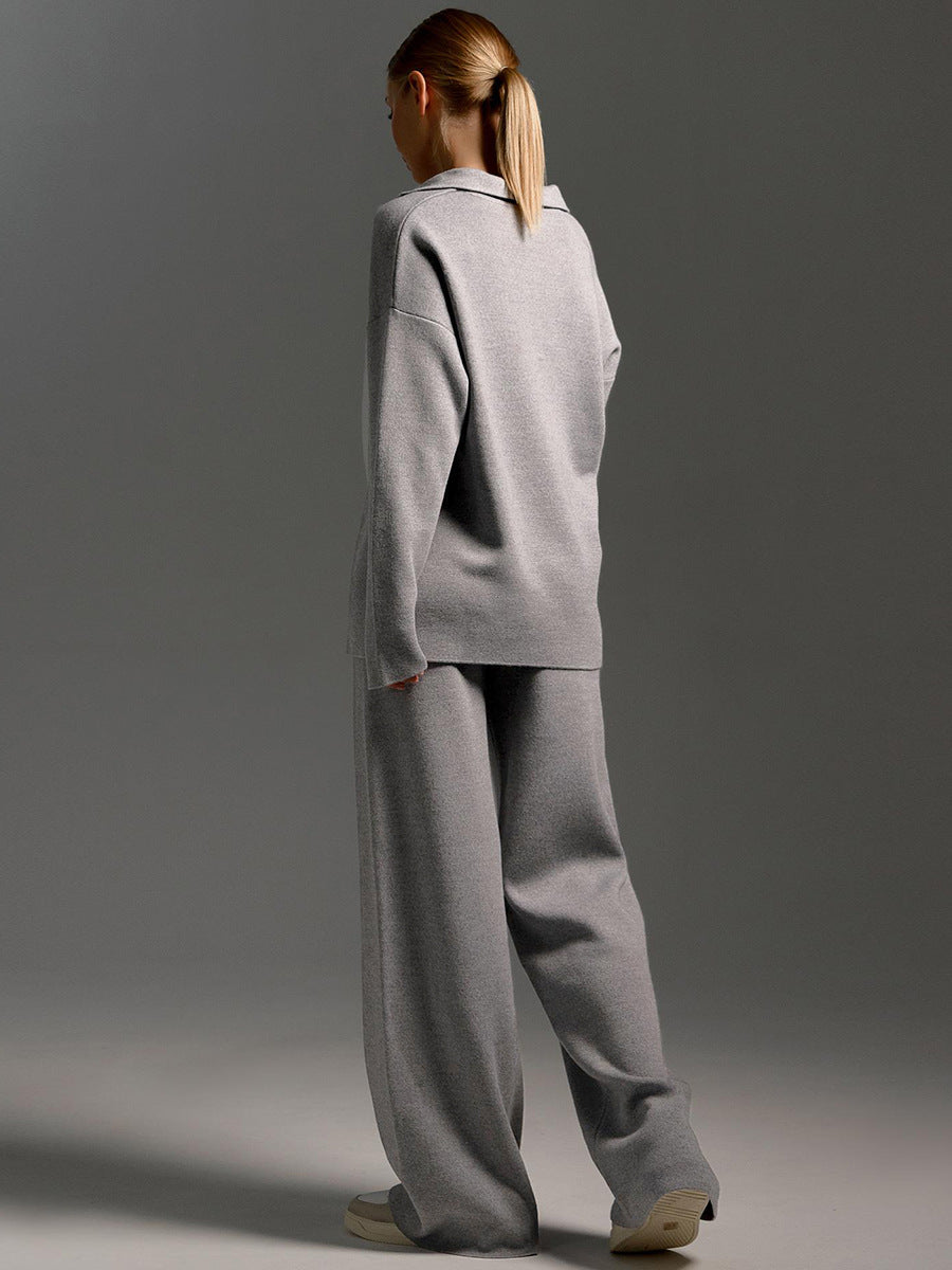 Damen Loungewear Set – Strick – Oversize Pullover mit Kragen und Weite Hose – Perfekt für Zuhause und Freizeit