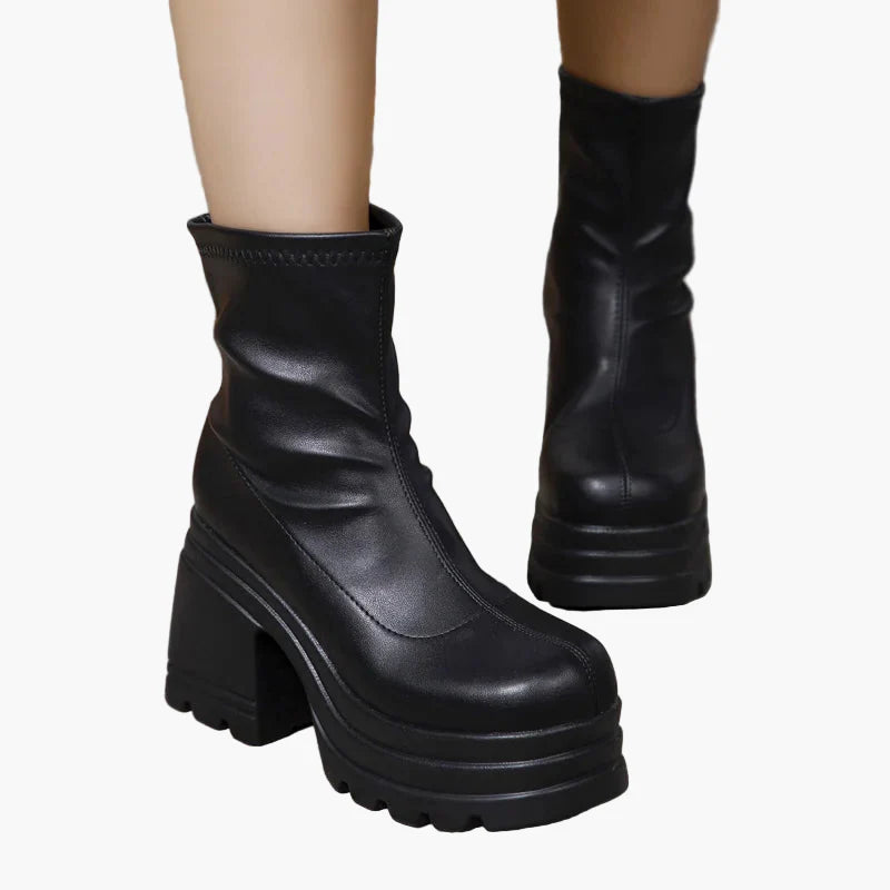 Damen Plateau Stiefel mit Blockabsatz – Modische High Heel Stiefeletten für Party & Streetstyle