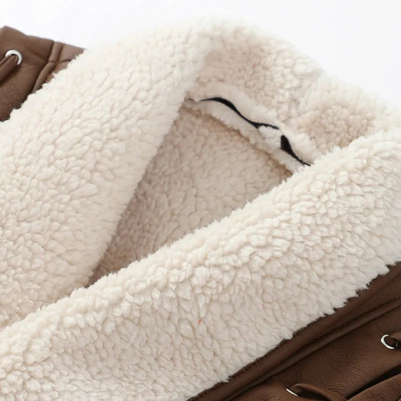 Damen Lammfell-Optik Wickeljacke – Modische Winterjacke mit Gürtel für Alltag und Freizeit