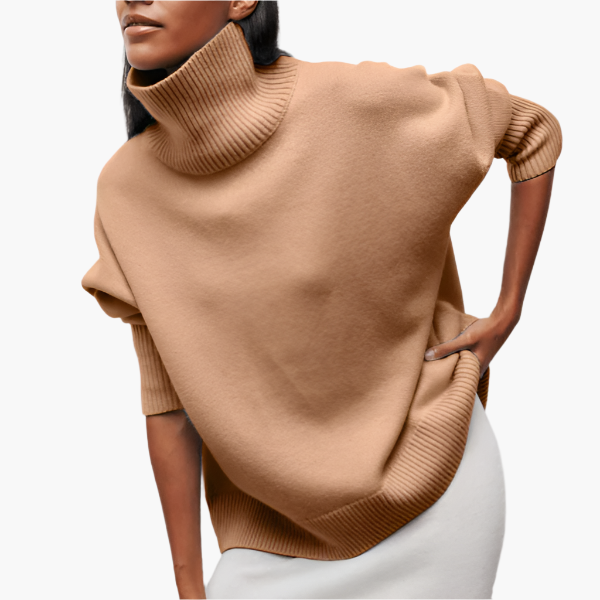 Damen Pullover mit Rollkragen und voluminösen Ärmeln – Eleganter Freizeit-Strickpullover
