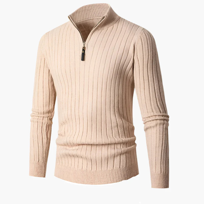Herren Strickpullover mit Stehkragen und Reißverschluss – Modernes Rippenmuster, Eleganter Freizeit- und Business-Look