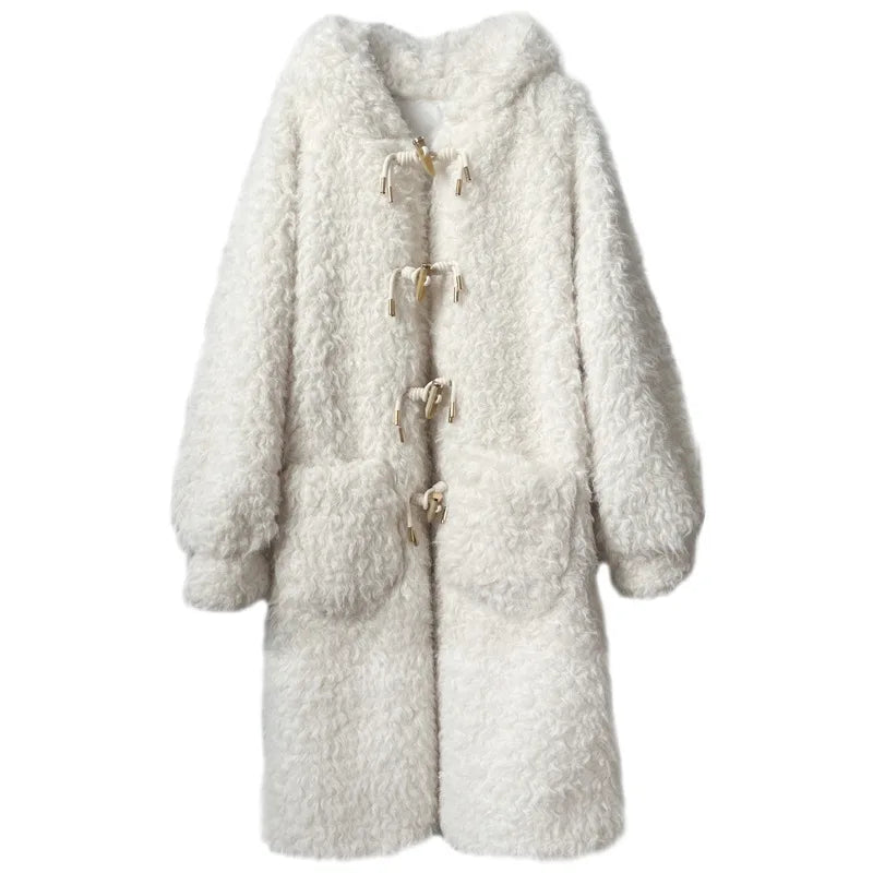 Damen Kuscheliger Oversize Teddy Dufflecoat für Winter – Modischer Langer Mantel mit Raglanärmeln