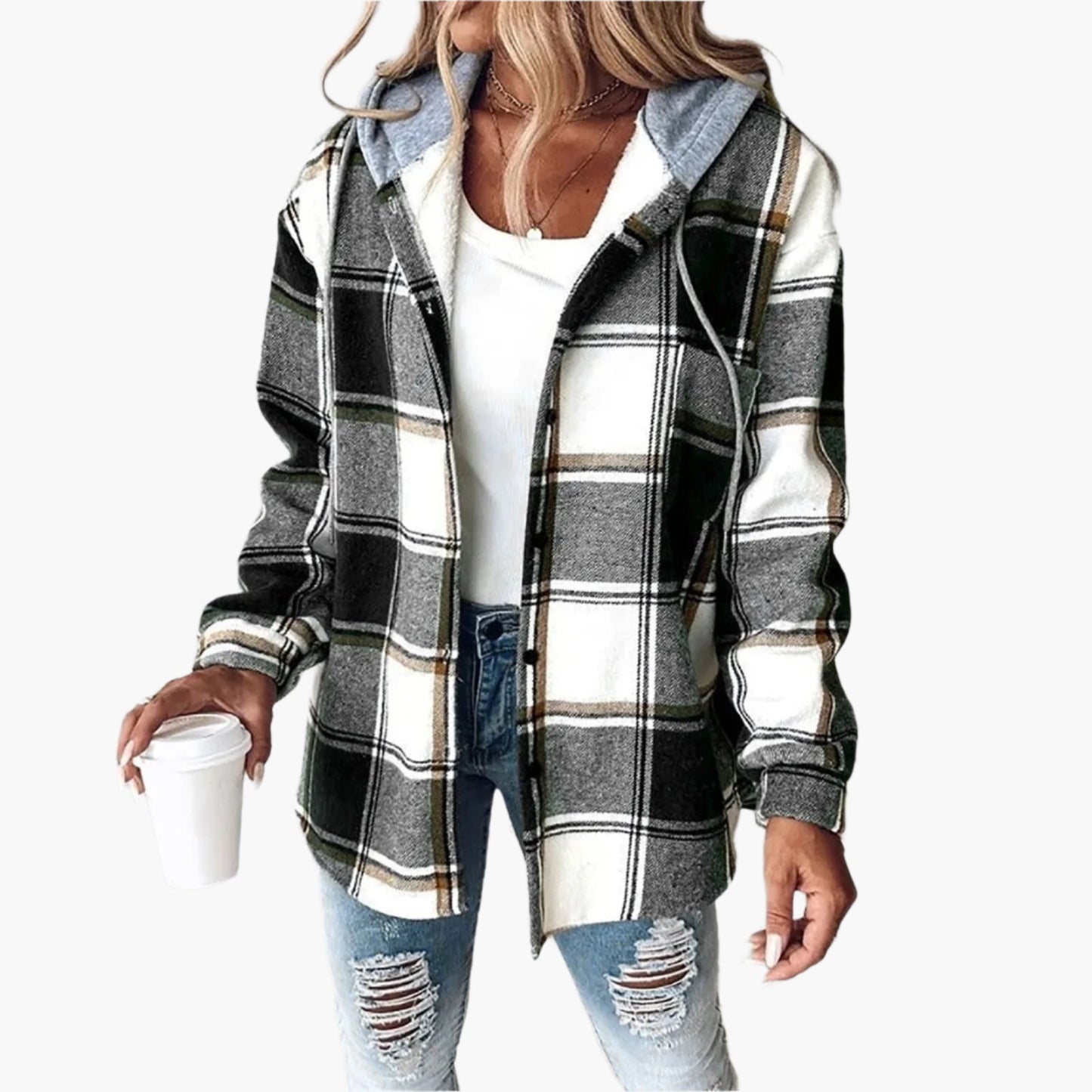 Damen Kapuzenjacke im Kariert-Look – Lässiger Herbst Streetstyle für Freizeit und Alltag