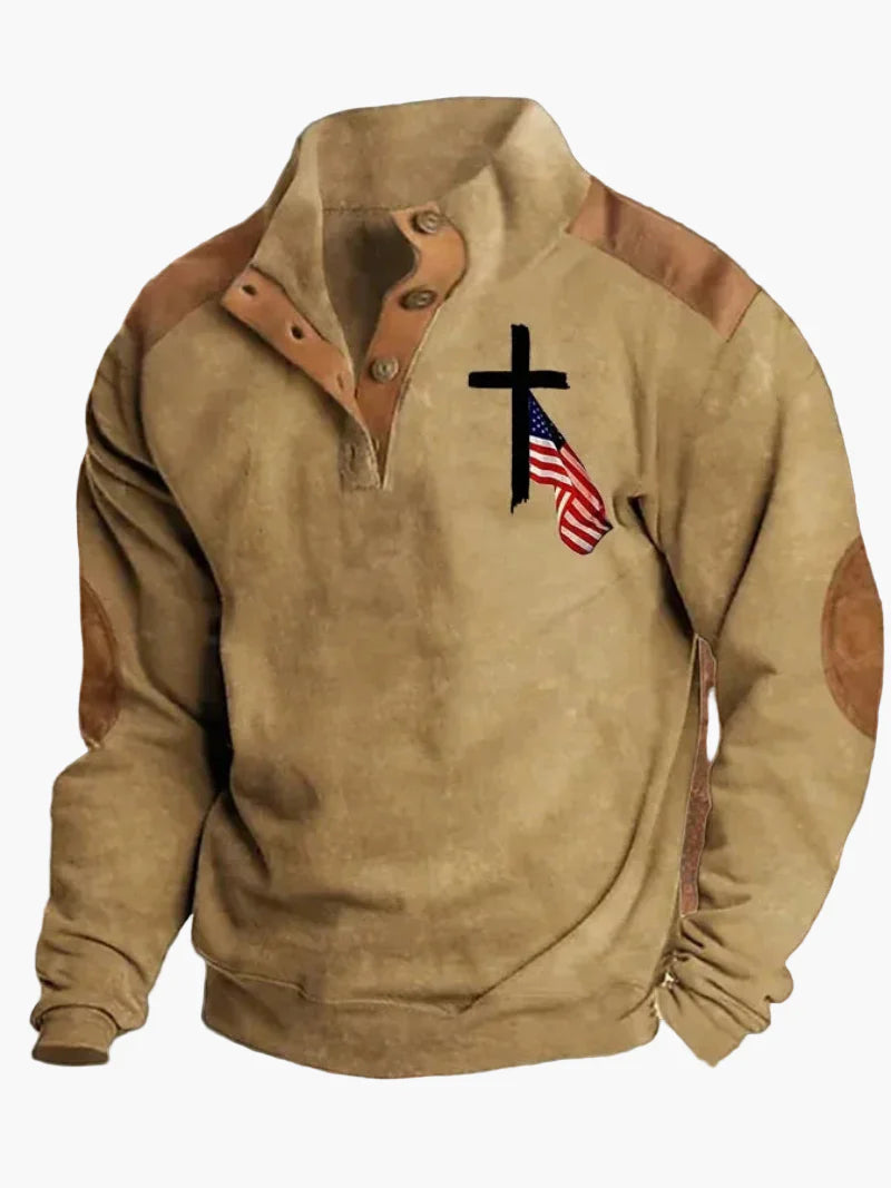 Herren Pullover mit Western Motiv und Digitaldruck – Vintage Cowboy Style, Winter Freizeit Sweater