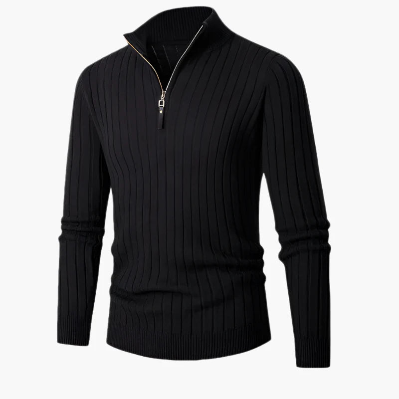 Herren Strickpullover mit Stehkragen und Reißverschluss – Modernes Rippenmuster, Eleganter Freizeit- und Business-Look