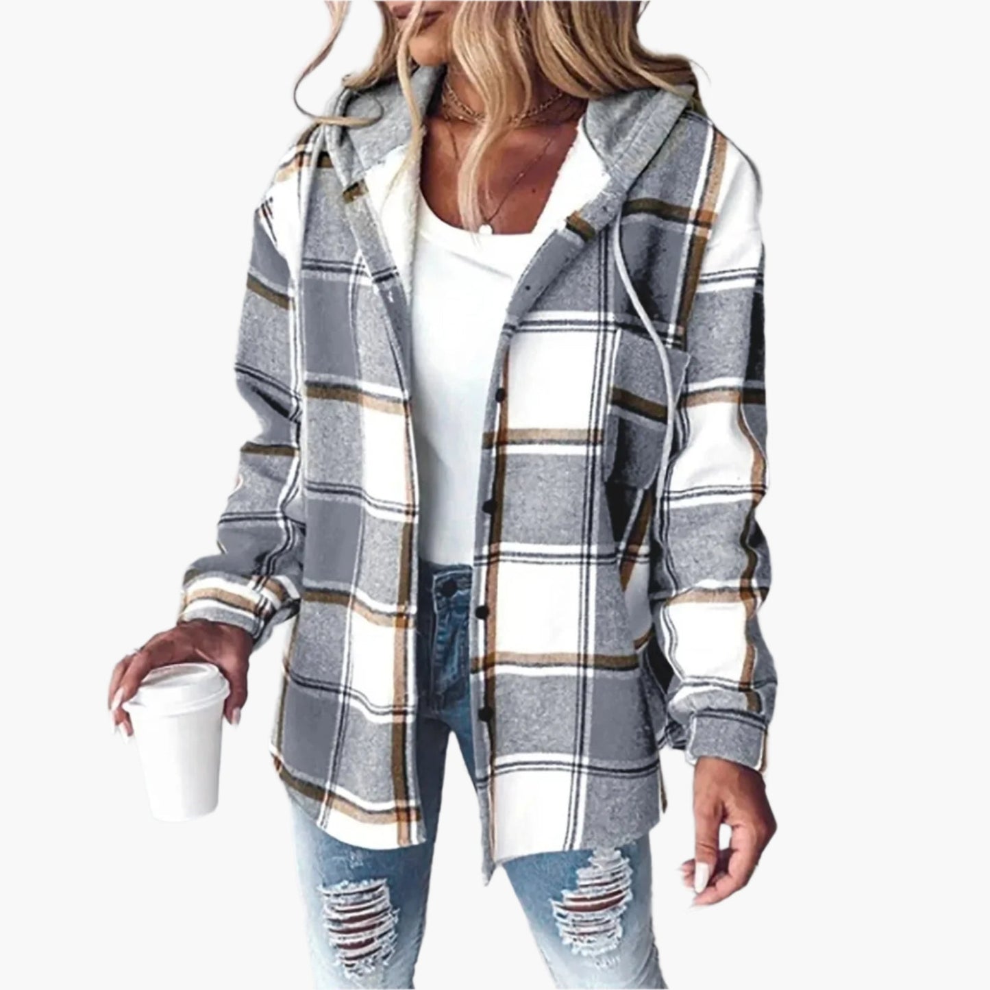 Damen Kapuzenjacke im Kariert-Look – Lässiger Herbst Streetstyle für Freizeit und Alltag