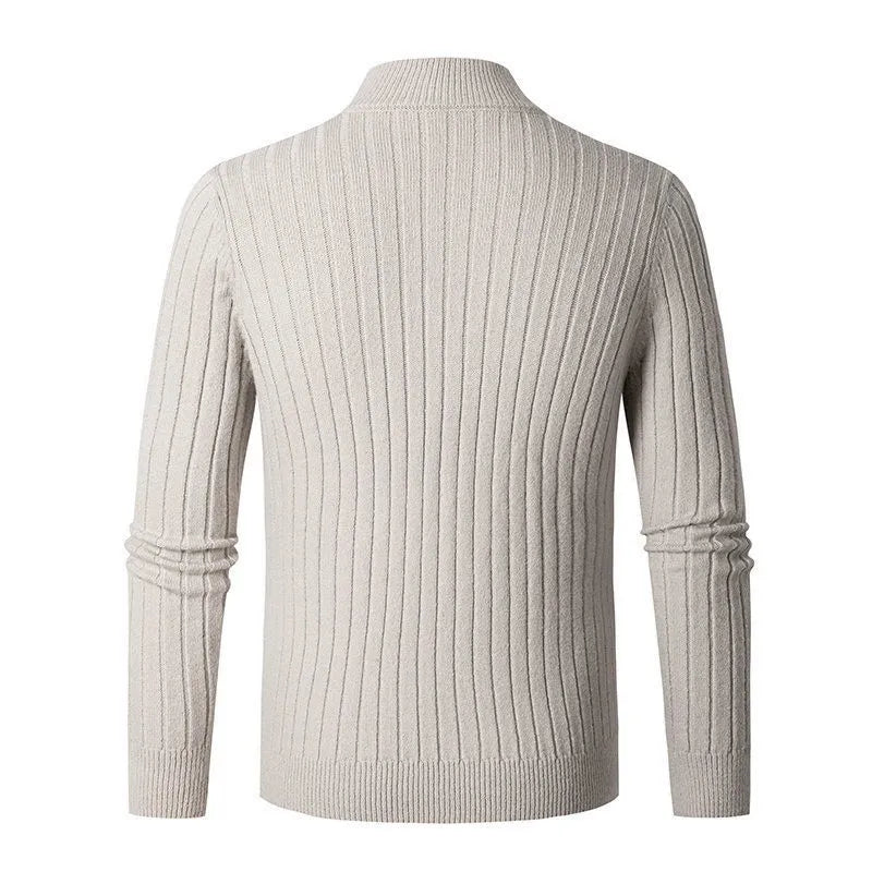 Herren Strickpullover mit Stehkragen und Reißverschluss – Modernes Rippenmuster, Eleganter Freizeit- und Business-Look