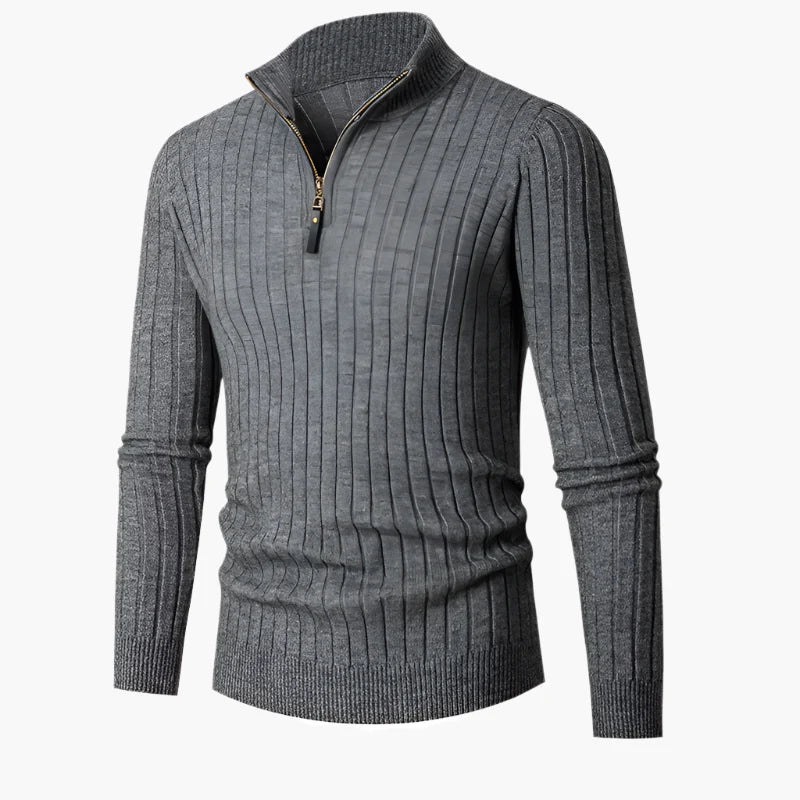 Herren Strickpullover mit Stehkragen und Reißverschluss – Modernes Rippenmuster, Eleganter Freizeit- und Business-Look