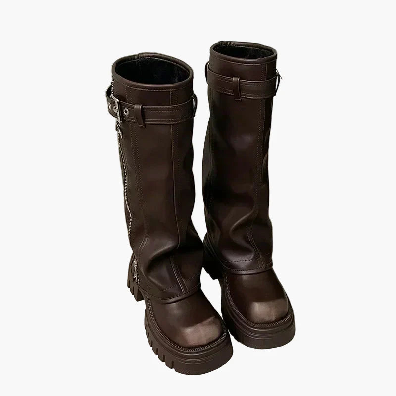Damen Plateau Stiefel mit Reißverschluss – Trendige Chunky Boots für Herbst und Winter