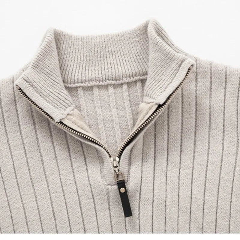 Herren Strickpullover mit Stehkragen und Reißverschluss – Modernes Rippenmuster, Eleganter Freizeit- und Business-Look