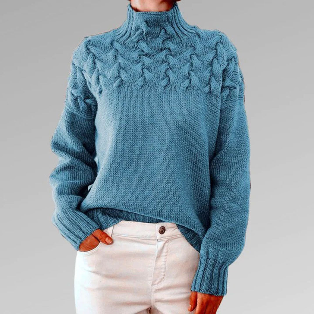 Damen Strickpullover mit Zopfmuster und Rollkragen – Modischer Winterpullover für stilvolle Outfits