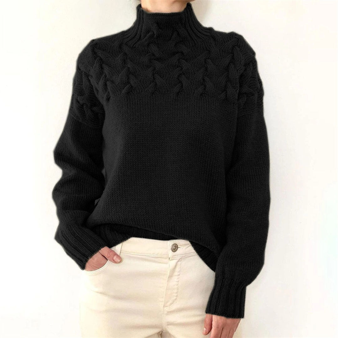 Damen Strickpullover mit Zopfmuster und Rollkragen – Modischer Winterpullover für stilvolle Outfits