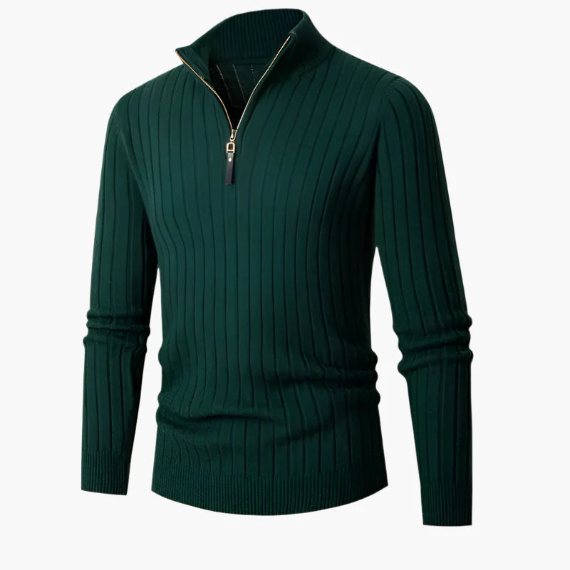 Herren Strickpullover mit Stehkragen und Reißverschluss – Modernes Rippenmuster, Eleganter Freizeit- und Business-Look