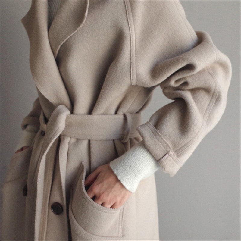 Damen Eleganter Winter-Mantel – Klassischer langer Veganwollmantel für stilvolle Outfits