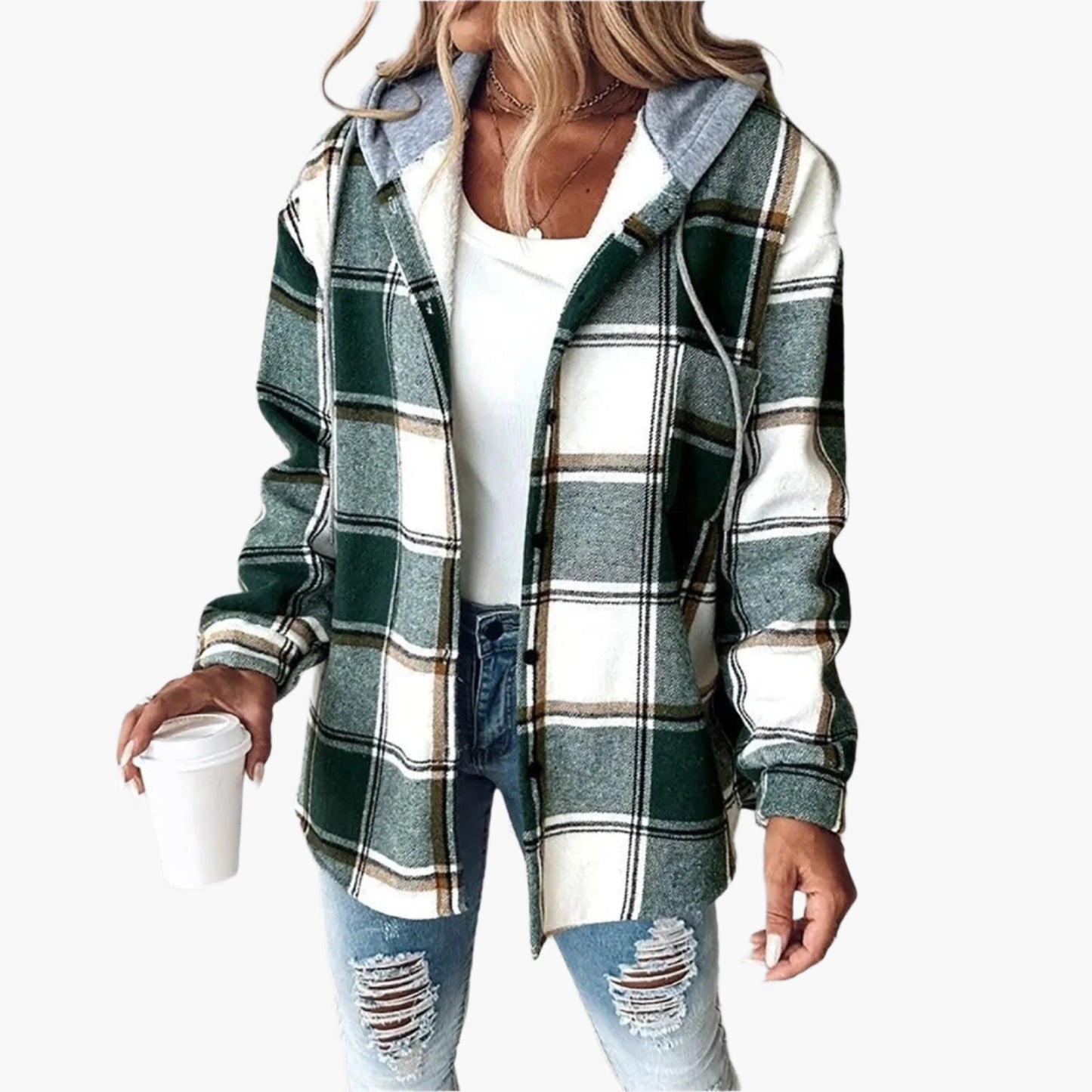 Damen Kapuzenjacke im Kariert-Look – Lässiger Herbst Streetstyle für Freizeit und Alltag