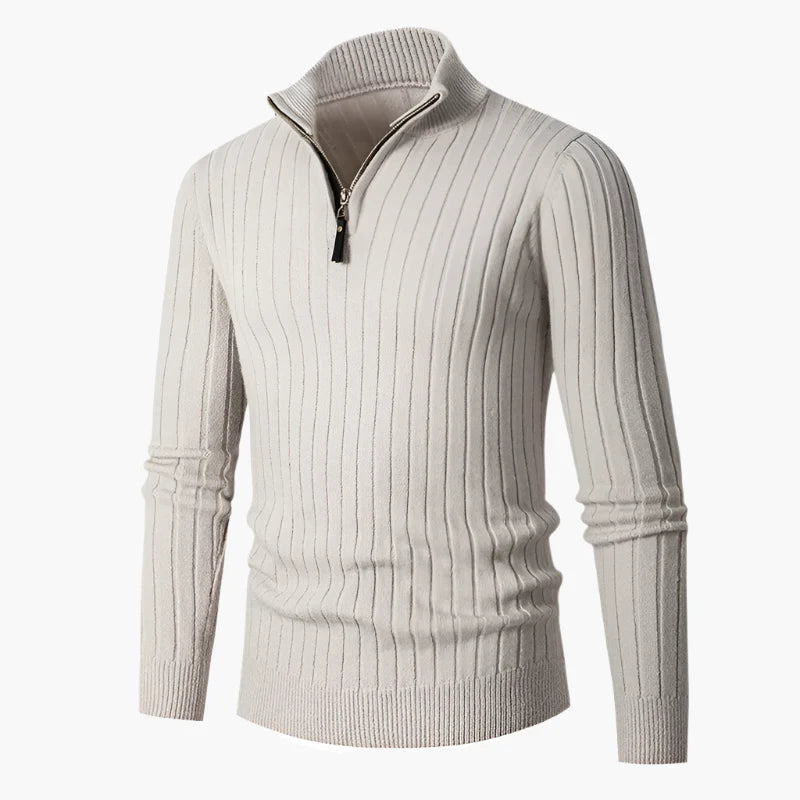 Herren Strickpullover mit Stehkragen und Reißverschluss – Modernes Rippenmuster, Eleganter Freizeit- und Business-Look