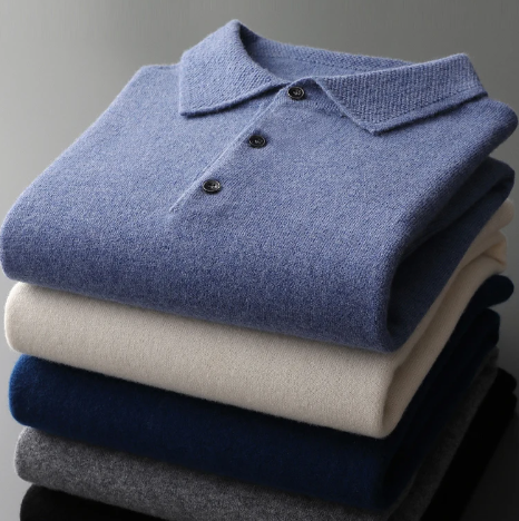 Herren Premium Veganwollpolo Langarm – Klassischer Alltags- & Business-Stil