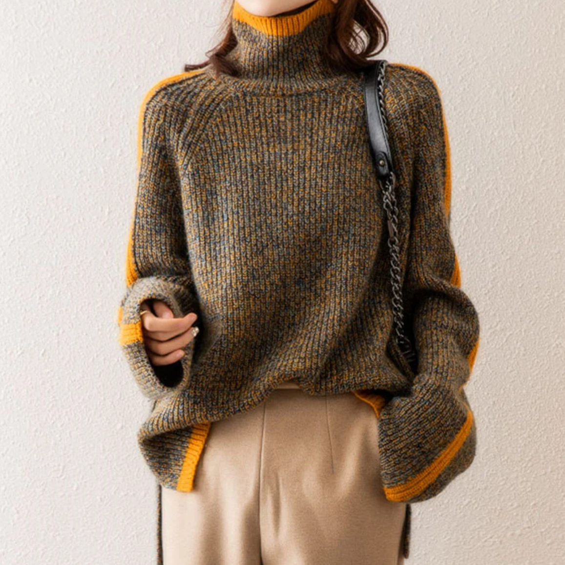 Damen Winter Strickpullover mit Rollkragen – Modischer Oversize-Pullover für stilvolle Wärme