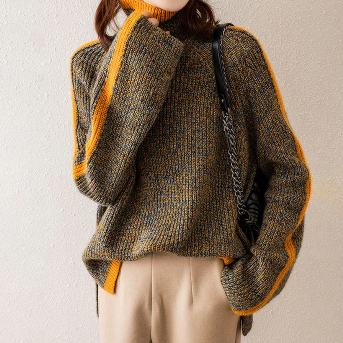 Damen Winter Strickpullover mit Rollkragen – Modischer Oversize-Pullover für stilvolle Wärme