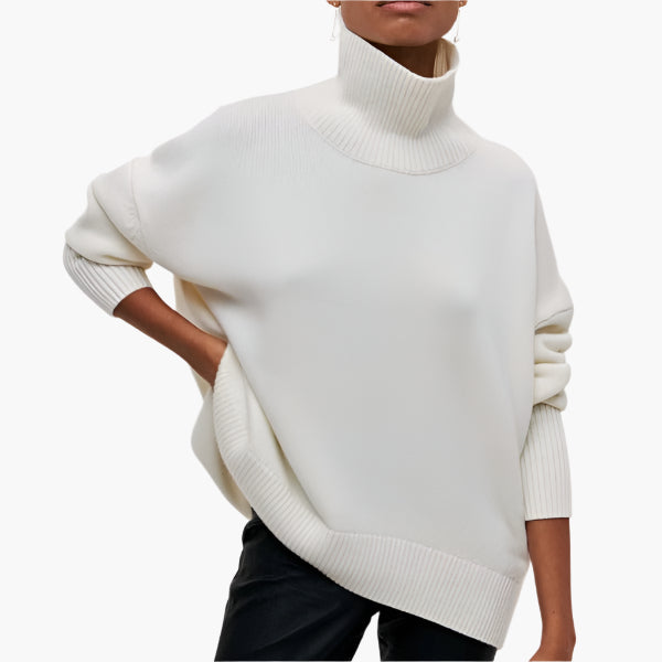 Damen Pullover mit Rollkragen und voluminösen Ärmeln – Eleganter Freizeit-Strickpullover