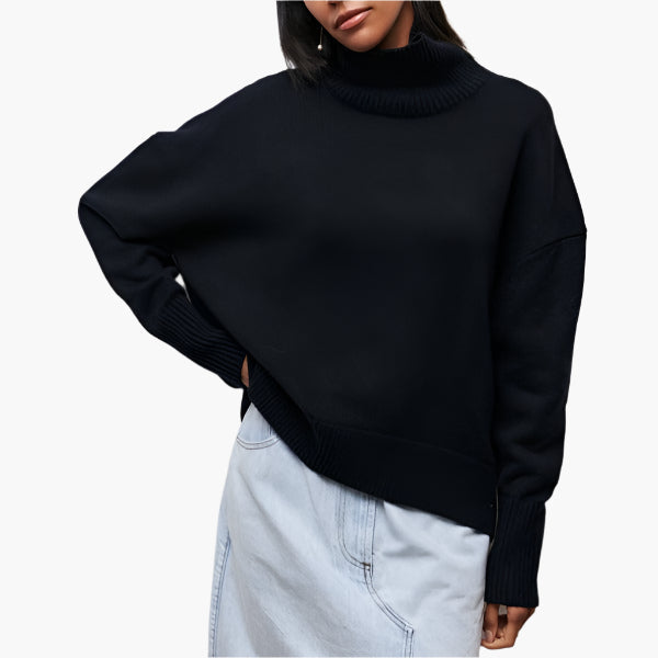 Damen Pullover mit Rollkragen und voluminösen Ärmeln – Eleganter Freizeit-Strickpullover