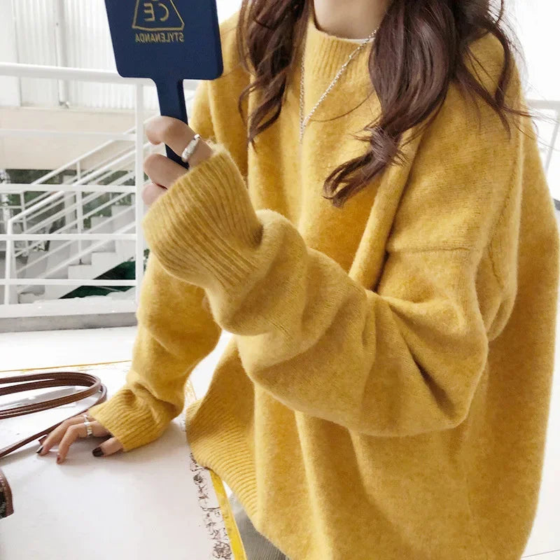 Damen Oversize Retro Strickpullover – Lässiger Herbst Winter Basic Sweater für Alltag & Freizeit