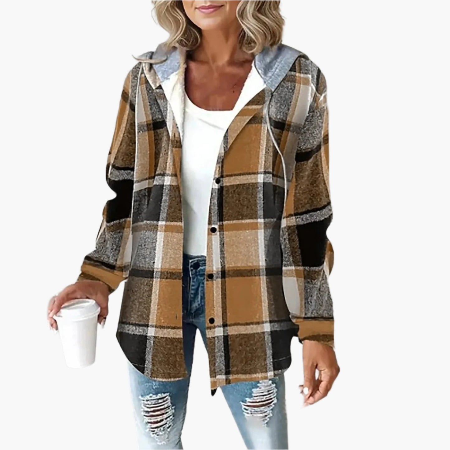 Damen Kapuzenjacke im Kariert-Look – Lässiger Herbst Streetstyle für Freizeit und Alltag