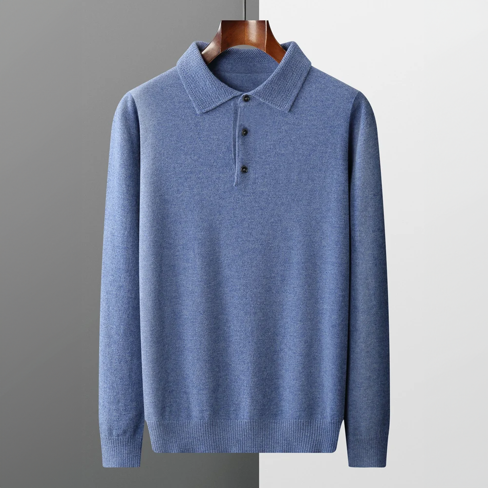 Herren Premium Veganwollpolo Langarm – Klassischer Alltags- & Business-Stil