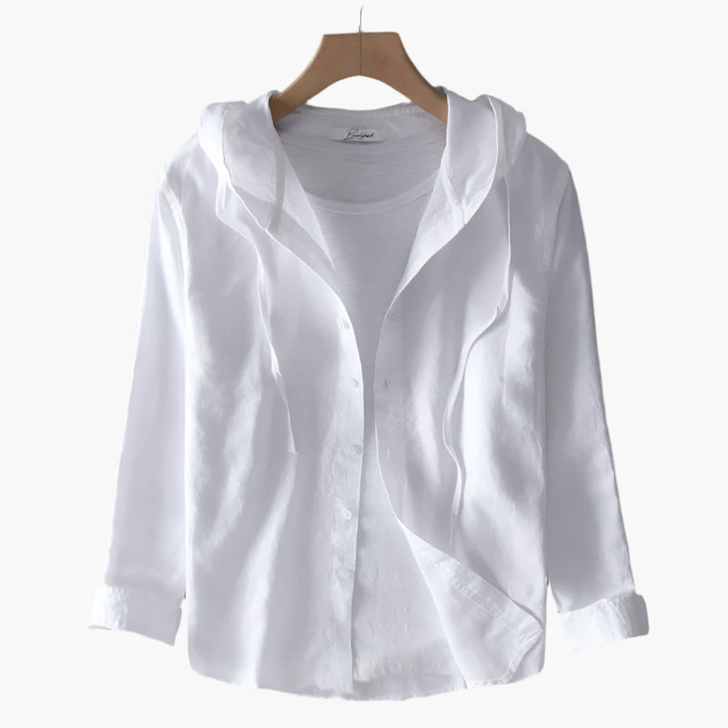 Damen Leinen-Bluse mit Kapuze – Zeitloser Casual Style für Alltag und Urlaub