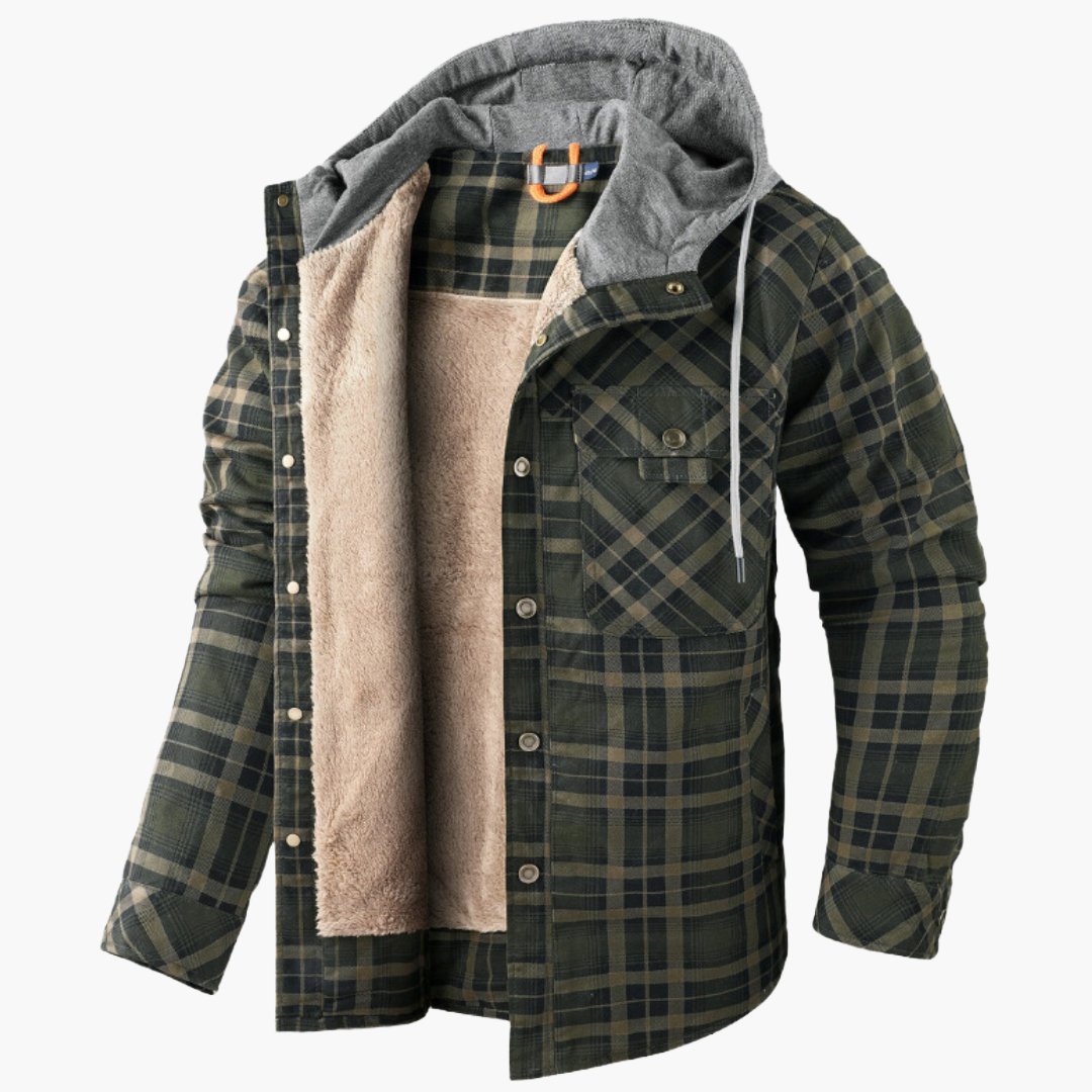 Herren Kapuzen Holzfällerjacke – Kariertes Flanellhemd mit Fleece-Futter, Outdoor & Freizeit