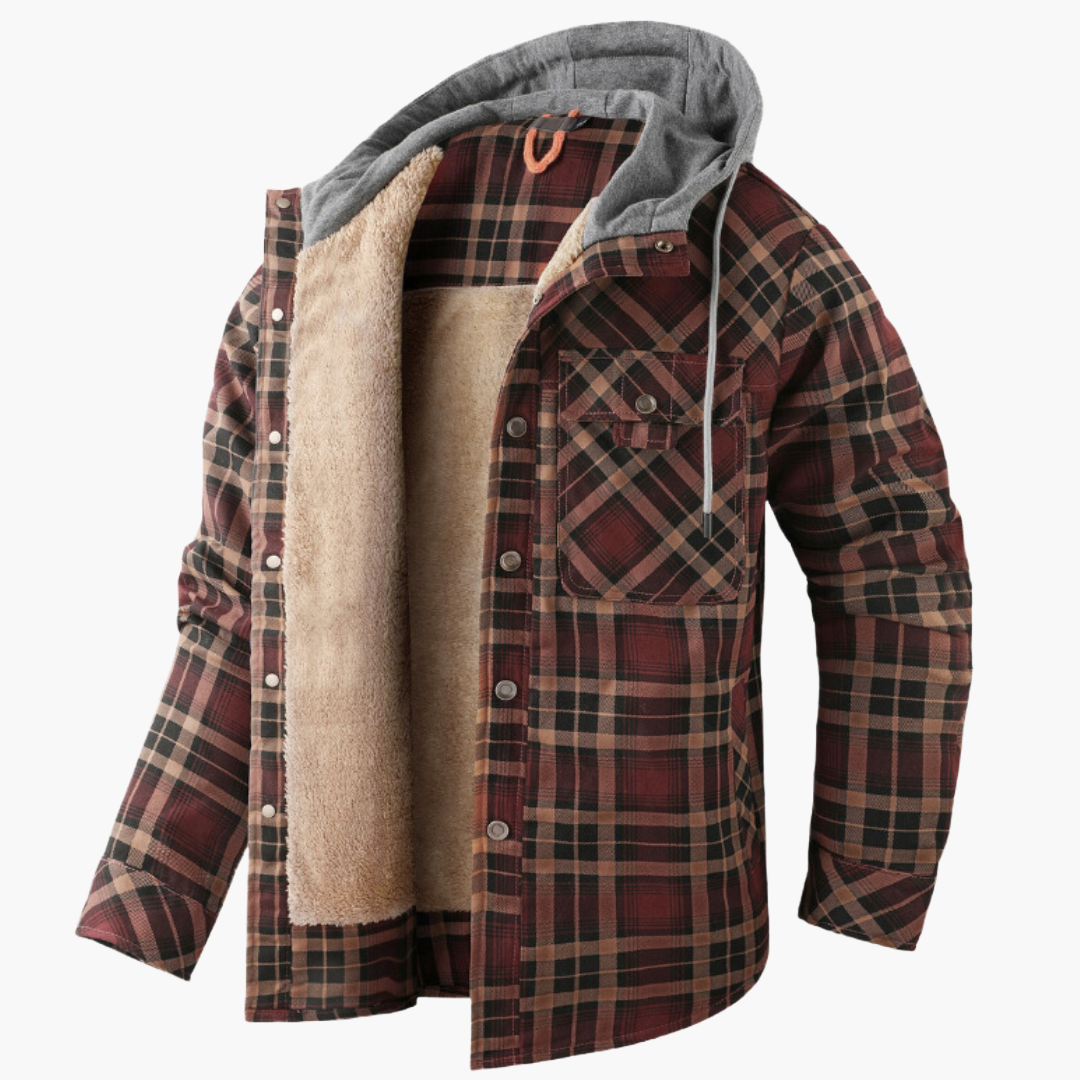 Herren Kapuzen Holzfällerjacke – Kariertes Flanellhemd mit Fleece-Futter, Outdoor & Freizeit