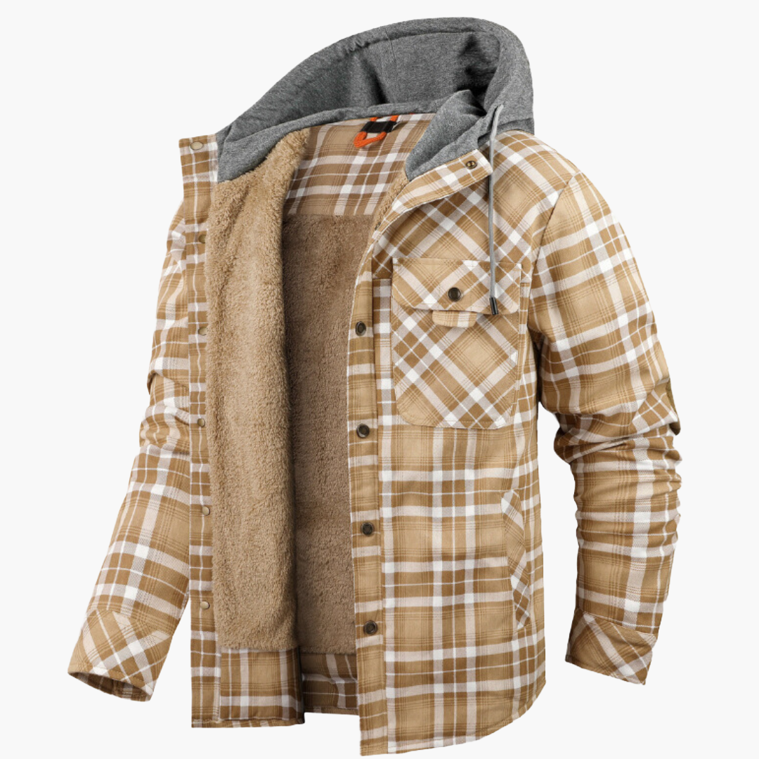 Herren Kapuzen Holzfällerjacke – Kariertes Flanellhemd mit Fleece-Futter, Outdoor & Freizeit