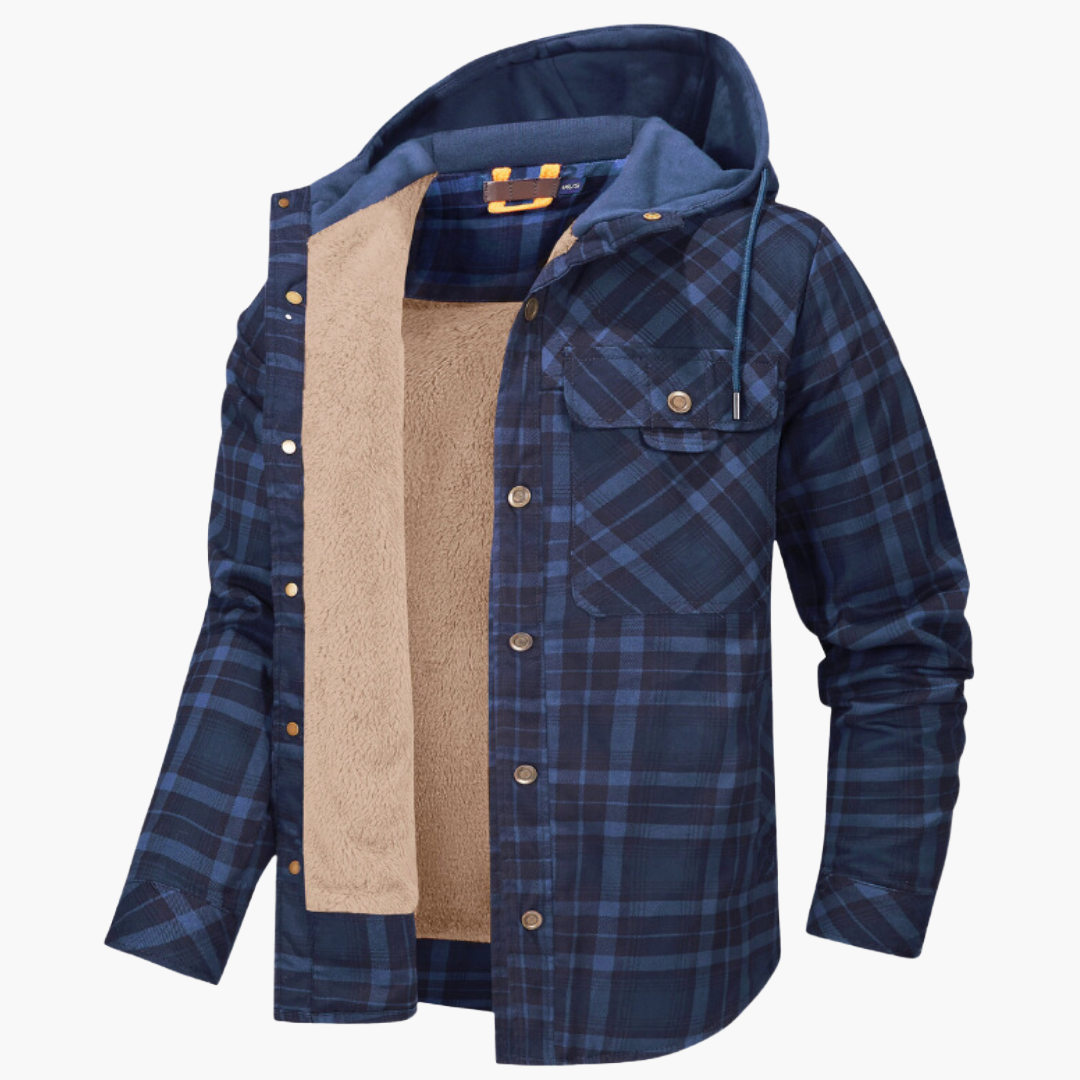Herren Kapuzen Holzfällerjacke – Kariertes Flanellhemd mit Fleece-Futter, Outdoor & Freizeit