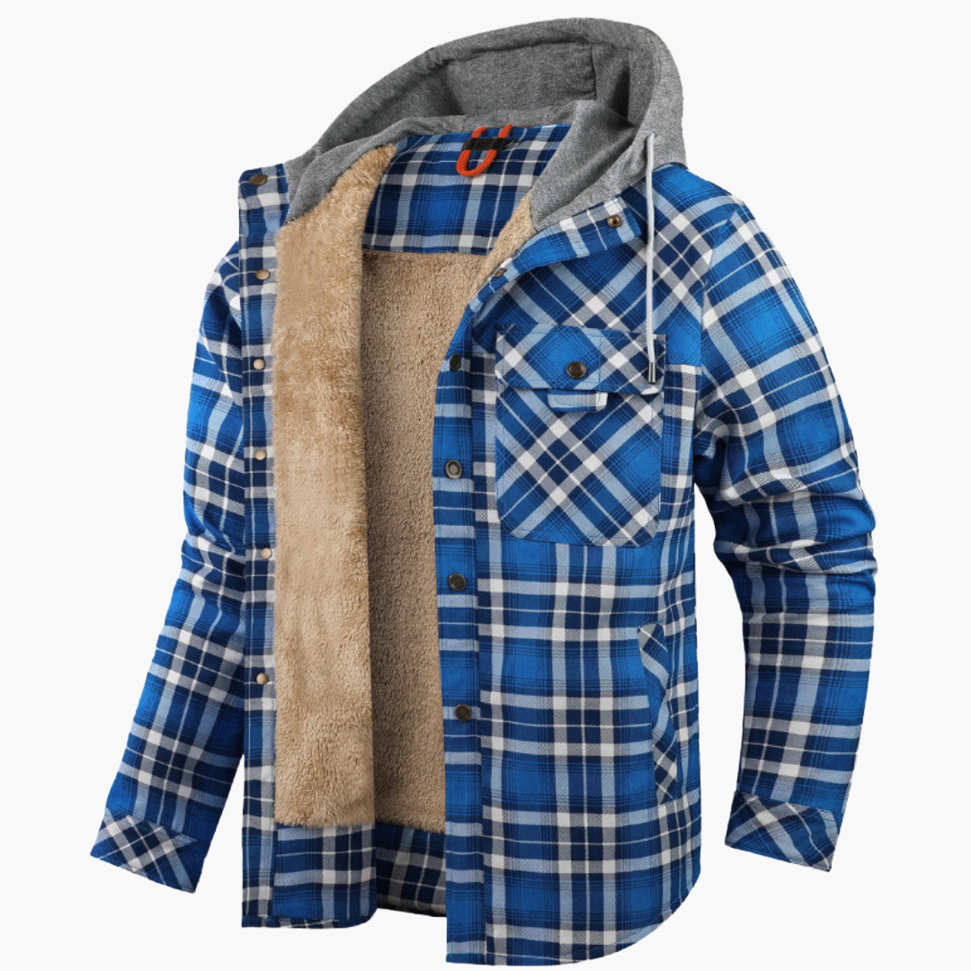 Herren Kapuzen Holzfällerjacke – Kariertes Flanellhemd mit Fleece-Futter, Outdoor & Freizeit