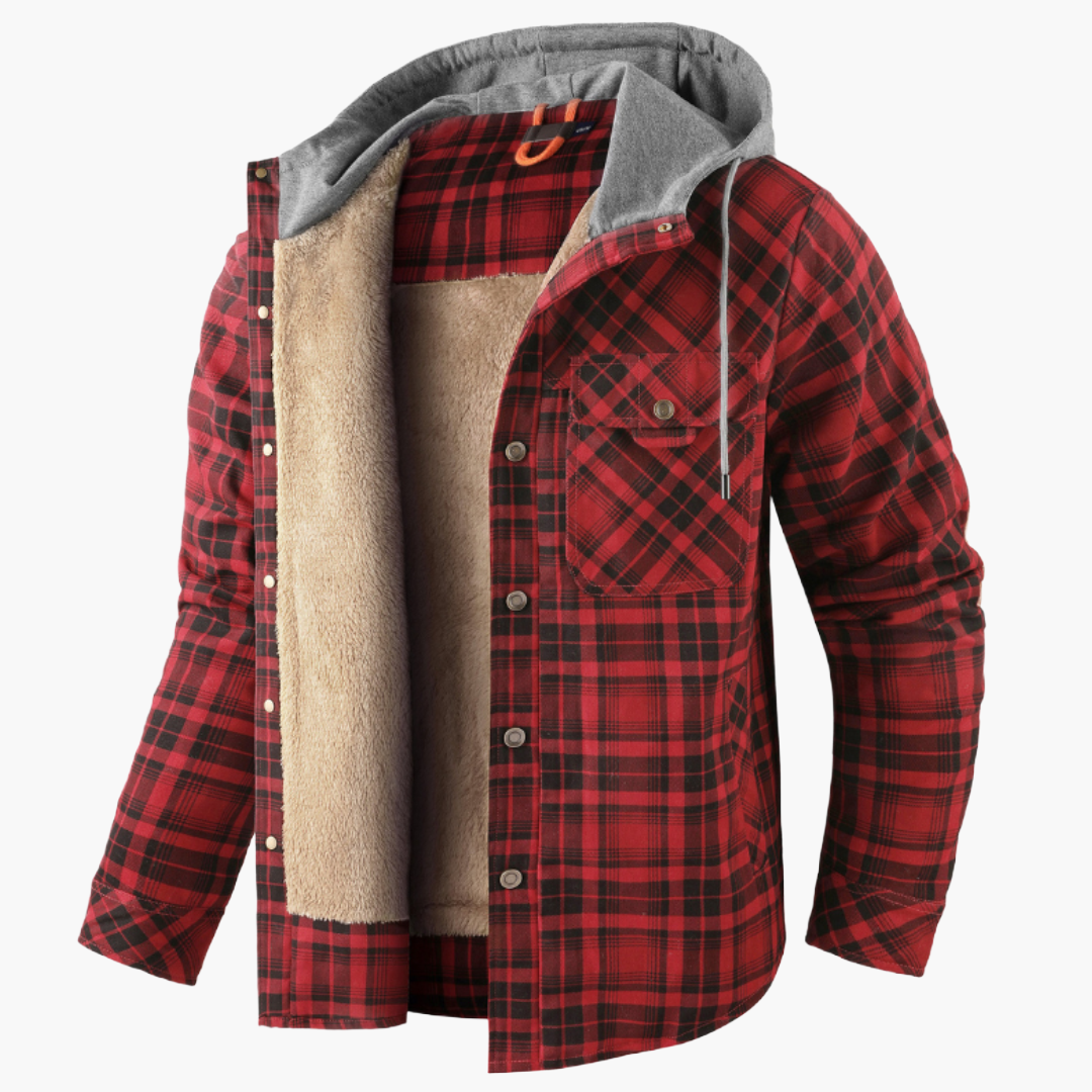 Herren Kapuzen Holzfällerjacke – Kariertes Flanellhemd mit Fleece-Futter, Outdoor & Freizeit