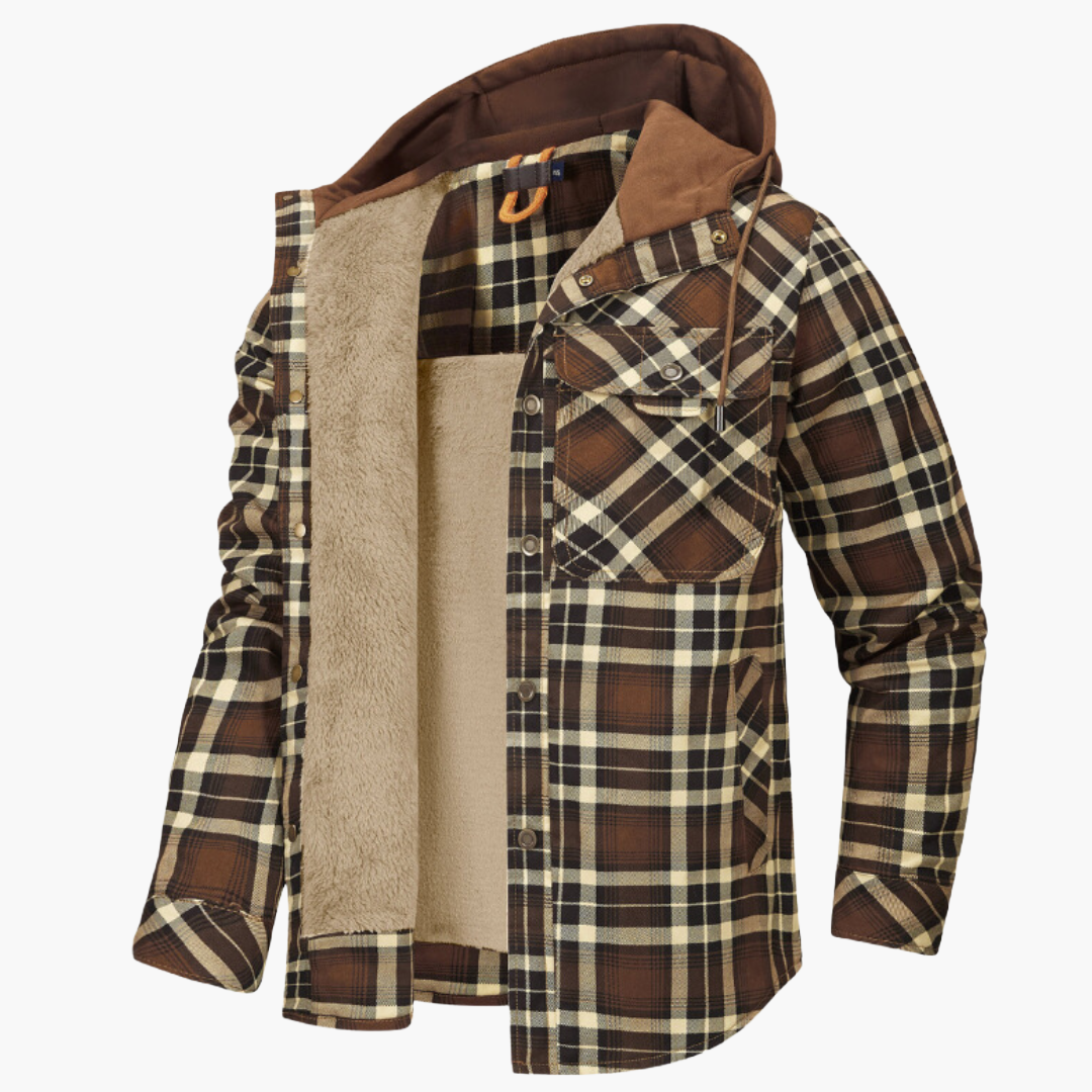 Herren Kapuzen Holzfällerjacke – Kariertes Flanellhemd mit Fleece-Futter, Outdoor & Freizeit