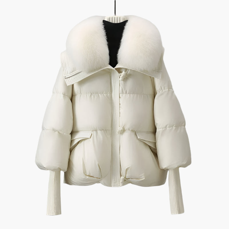 Damen Luxus Daunenjacke mit Fellkragen – Stilvolle Winterjacke für elegante Auftritte