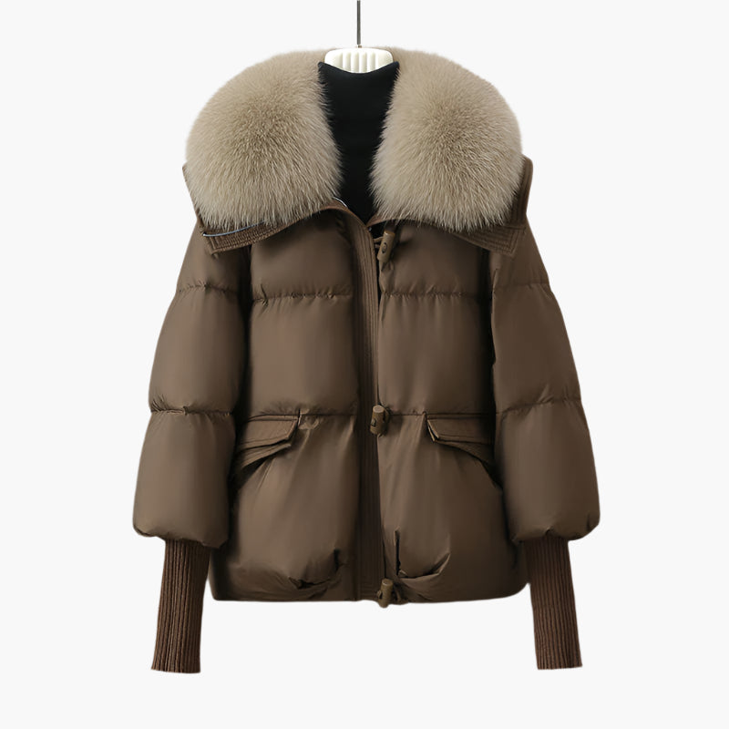 Damen Luxus Daunenjacke mit Fellkragen – Stilvolle Winterjacke für elegante Auftritte
