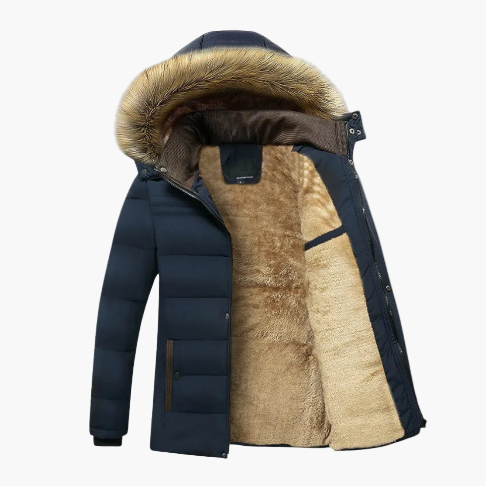 Herren Winter Parka – Wasserdichte Fleecegefütterte Jacke mit Kapuze und Kunstfellkragen für Outdoor und Alltag