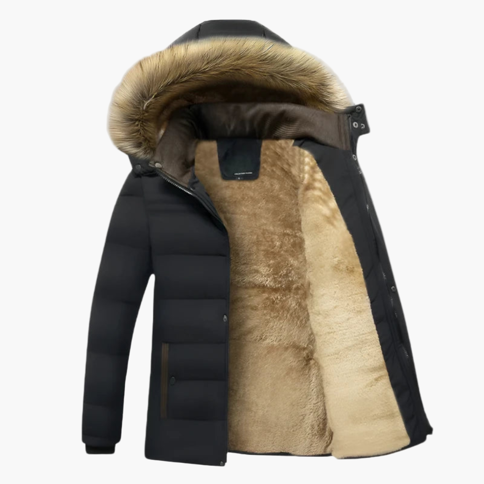 Herren Winter Parka – Wasserdichte Fleecegefütterte Jacke mit Kapuze und Kunstfellkragen für Outdoor und Alltag