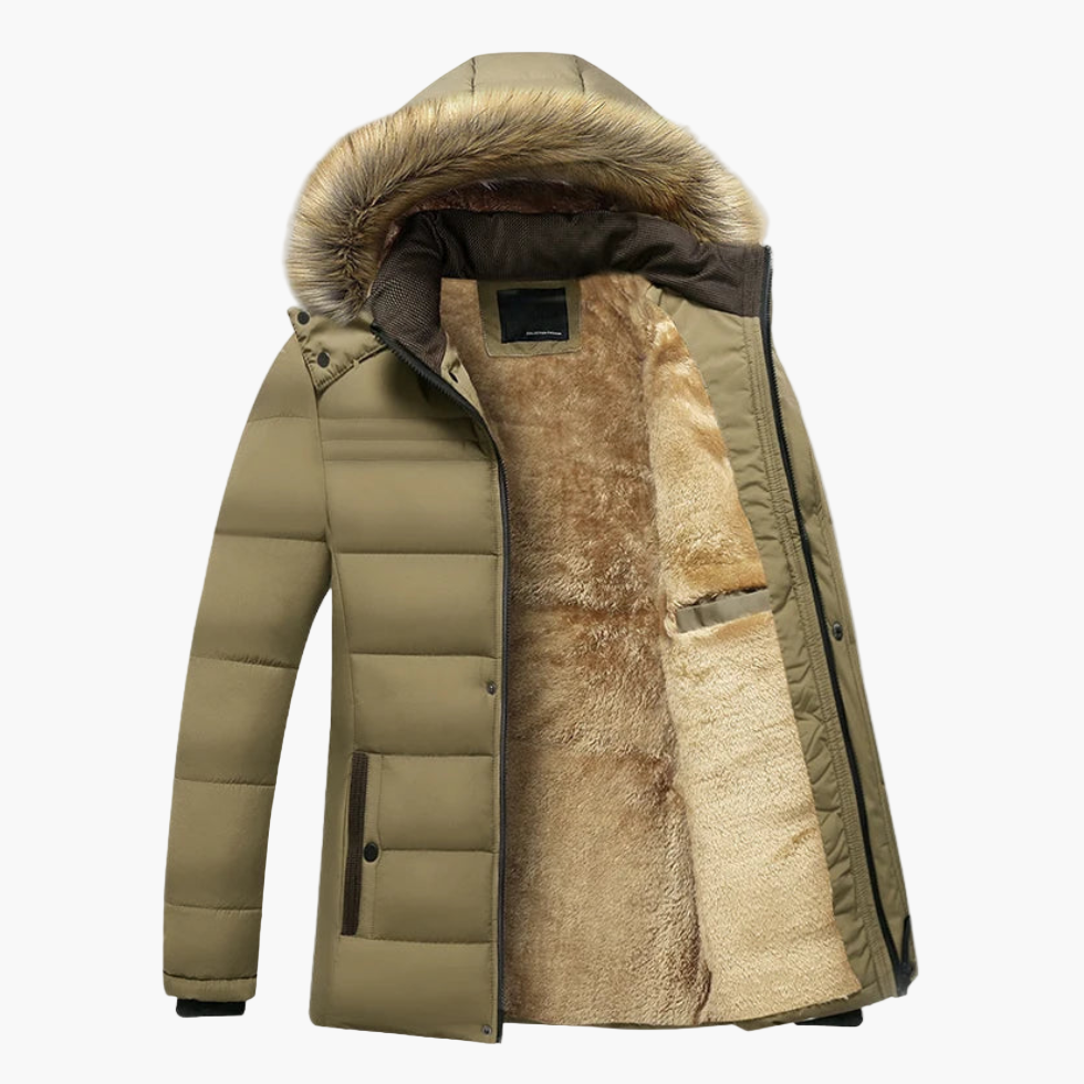 Herren Winter Parka – Wasserdichte Fleecegefütterte Jacke mit Kapuze und Kunstfellkragen für Outdoor und Alltag