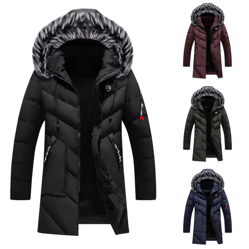 Herren Winterparka mit Kunstfellkapuze – Stilvolle lange Jacke für kalte Tage
