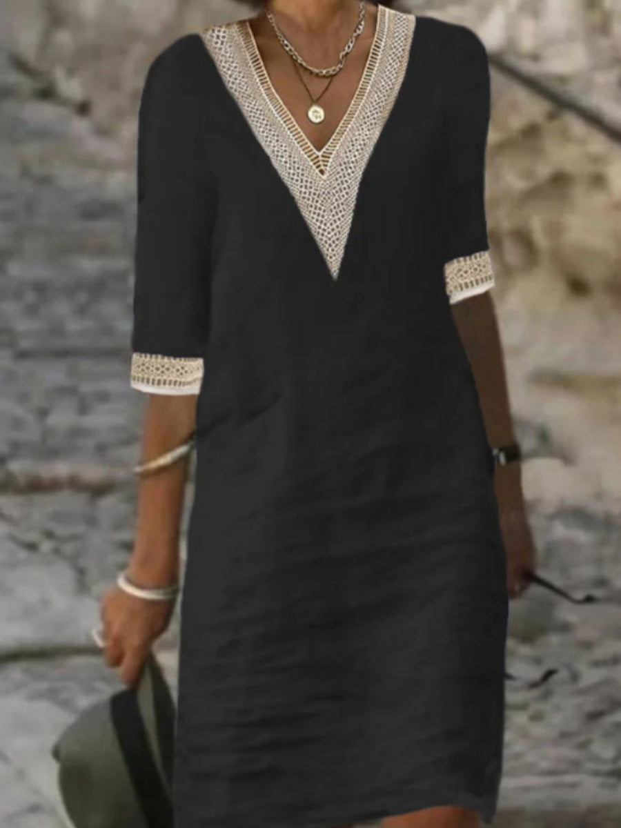 Damen-Sommerkleid mit Häkel-Details und V-Ausschnitt für Strand & Freizeit