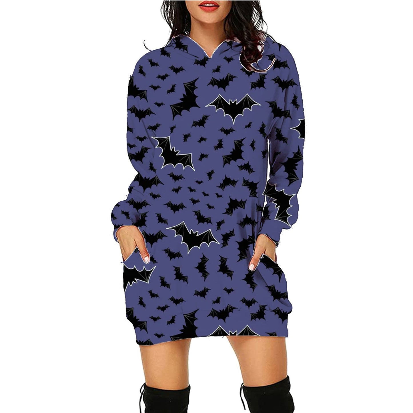 Damen Halloween Hoodie Kleid – Bequemes Freizeitkleid mit lustigen Motiven für Party & Kostüm