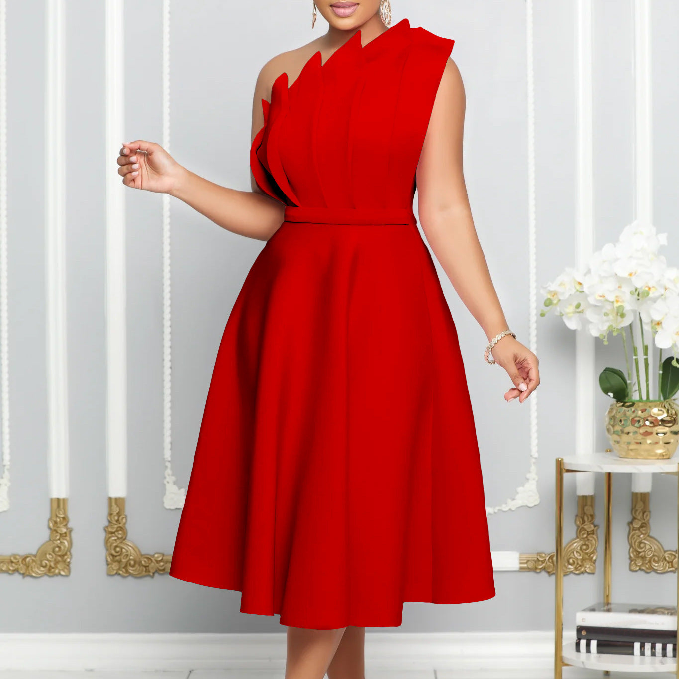 Damen Cocktailkleid mit asymmetrischem Ausschnitt für festliche Anlässe