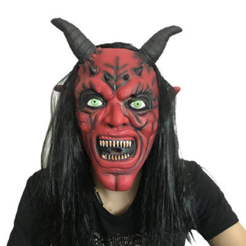 Halloween Dämonenmaske für Erwachsene – Gruselige Latex Teufelsmaske mit Hörnern für Kostüm & Party