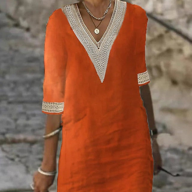 Damen-Sommerkleid mit Häkel-Details und V-Ausschnitt für Strand & Freizeit