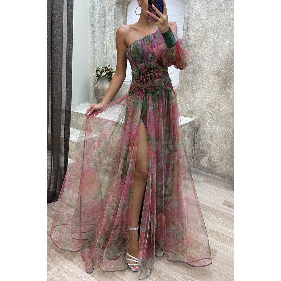 Lily – Langes Damenkleid mit Batikmuster und Schlitz