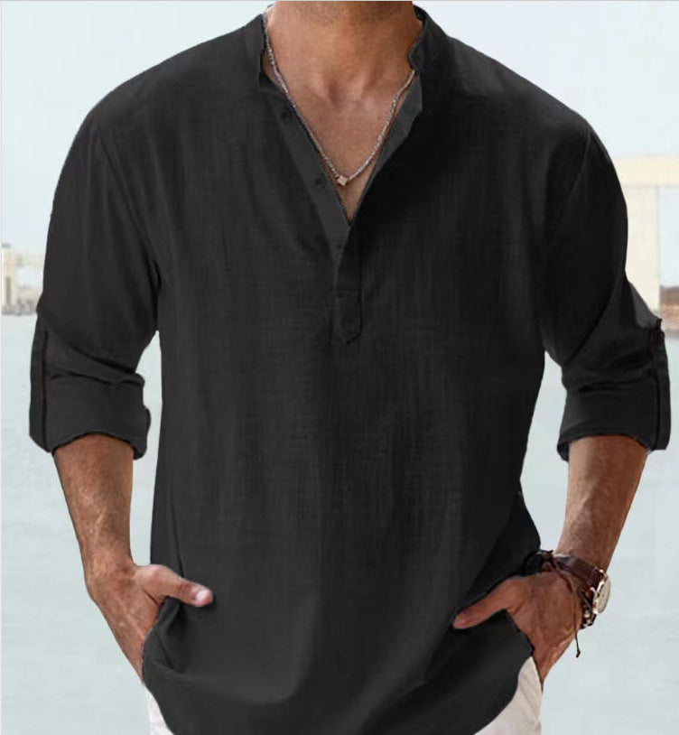 Herren Henley-Hemd mit Stehkragen – Langarm, lässig für Freizeit & Urlaub