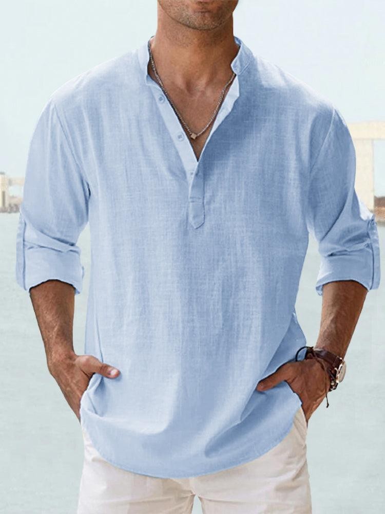 Herren Henley-Hemd mit Stehkragen – Langarm, lässig für Freizeit & Urlaub